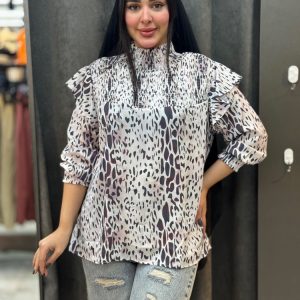 شومیز پلنگی یقه وآستین کشی